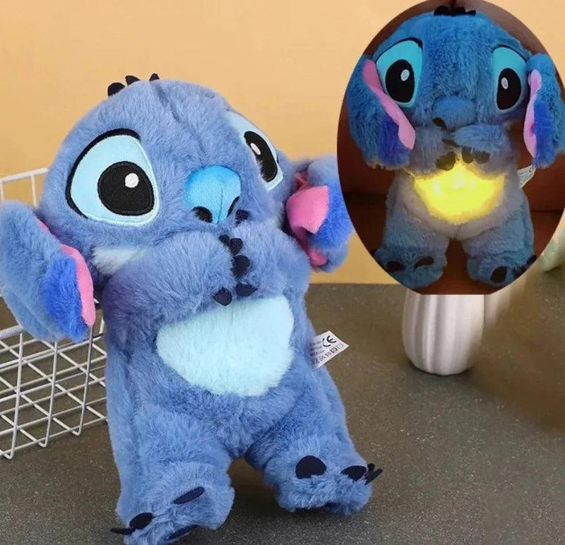 Kawaii Stitch Plush Doll Baby Sleeping Companion Sound Soothing Musical Kawaii With Air Bag and Light Doll Breathing Toys Gifts